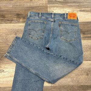 Levis 505 Mid Wash Faded Blue Mens 37x31 Regular Straight Denim Jeans Red‎ Tab
